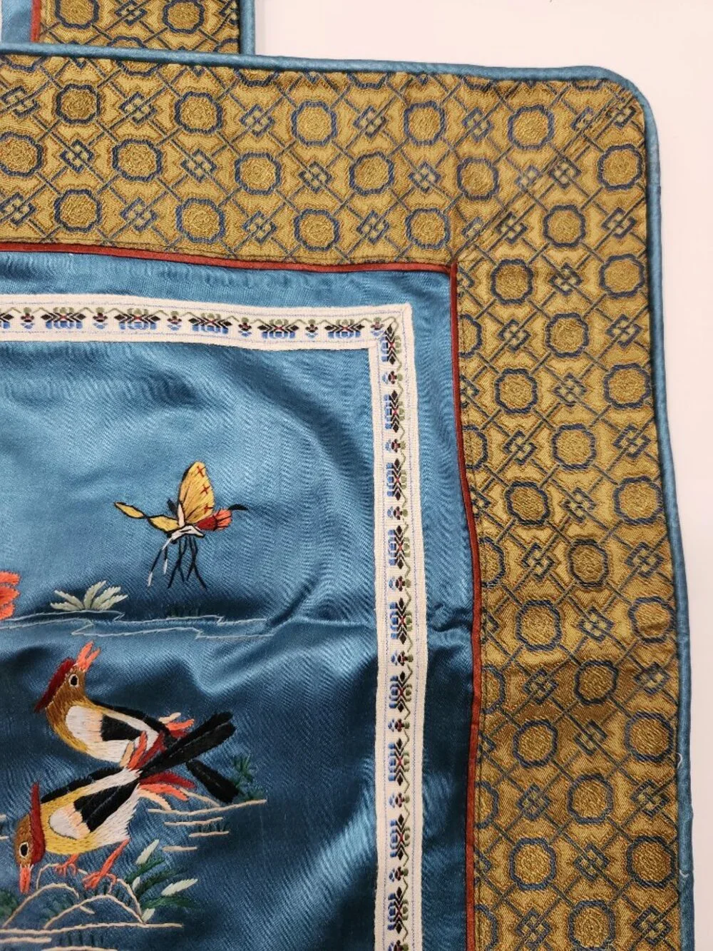 Vintage Mid-Century Chinese Hand-Embroidered 100% Silk Pillow Shams Set of 2